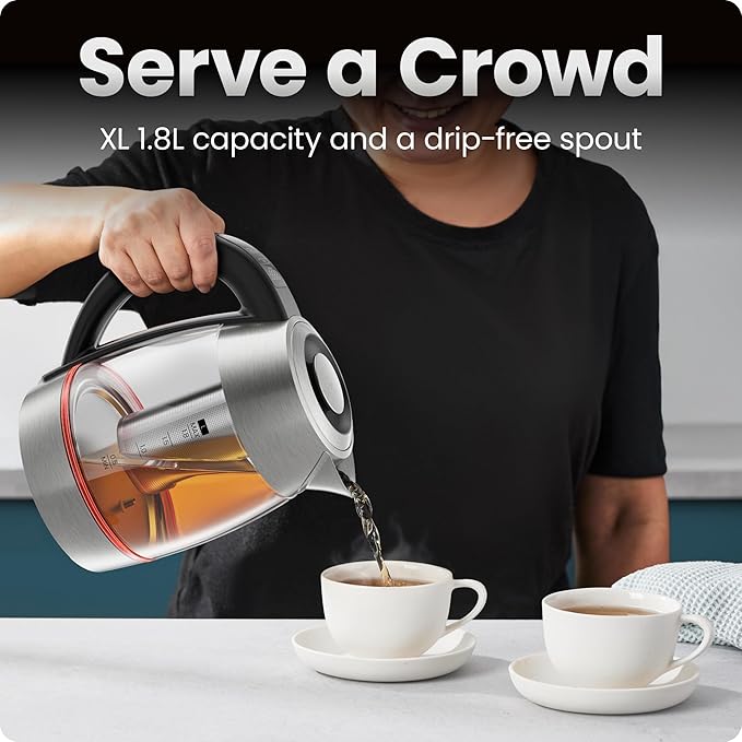CHEFMAN Lightning High-Powered Electric Kettle, 1.8L 1750W, Rapid Boil 2 Cups in 2 Minutes, BPA Free Cordless Tea Kettle with Digital Temperature Control and 1-Hour Keep Hot – Stainless Steel