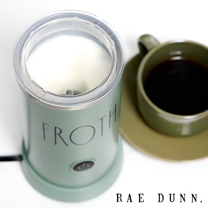 Rae Dunn Electric Milk Frother Steamer -Stylish Automatic Milk Steamer and Frother, Milk Warmer, Hot and Cold Foam Maker for Coffee, Latte, Cappuccino, Macchiato - 550 Watt (Sage)