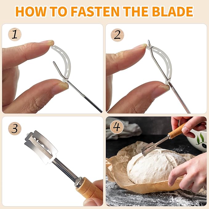 ALLTOP Danish Dough Whisk and Bread Lame Set - Dough Mixer and Bread Scoring Knife for Easy Mixing,Cuts - Essential Sourdough Making Tool for Novices & Expert Bakers