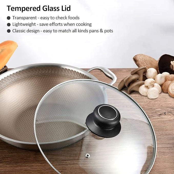 12 Inch Glass Lid for Frying Pan Lid, Pan Lid, Skillet, Pot Cover, Compatible with Lodge Cast Iron Skillet -12" Cover with Heat-Resistant Handle, Clear