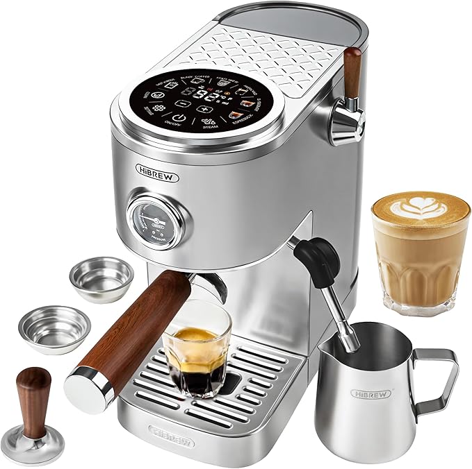HIBREW H13 Dual Boiler Espresso Machine with LED Touch Screen, 58mm Portafilter in Stainless Steel, PID Control, 20 Bar Pump, 3-Level Steam, Separate Hot Water Spout for Home