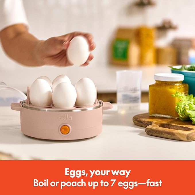 bella Electric Egg Cooker, 7 Eggs Capacity Tray, Single Stack, for Poached, Scrambled, Hard, Medium & Soft Boiled Eggs, Omelets and Steamed Dumplings, Auto Shutoff, 360 Watt, Blossom