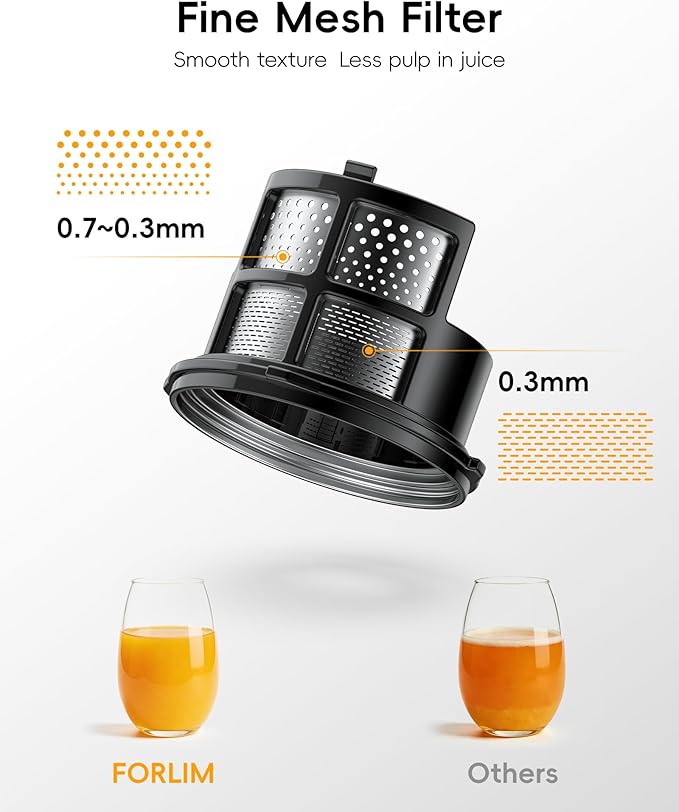 FORLIM High-Yield Cold Press Juicer, Easy to Clean, Powerful Juicer Machines with Large Feed Chute for Whole Vegetables and Fruits, Self Feeding (Black)