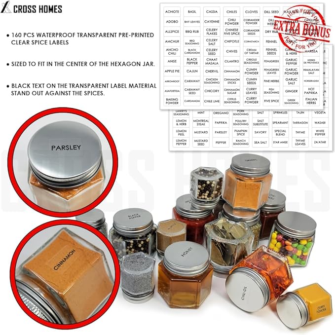 Magnetic Spice Jars Combo Pack 29 Pack (9 Large 4 oz + 20 Small 2 oz) Refrigerator Hexagon Glass Spice Jar Magnetic Lid Shaker Spice Labels Magnetic Glass Spice Container for RV Kitchen Fridge Cabinet