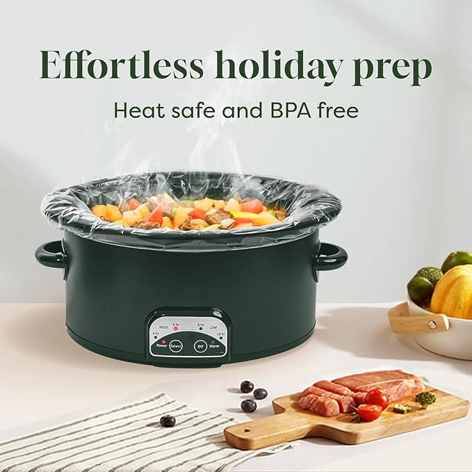 Slow Cooker Liners, Disposable Oval Large Size 13" x 21", 60 Count, Fits 3-8 Quart Pot Cooking Bags for Easy Cleanup, Food Safe & Leak-Proof