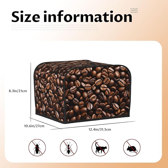 Coffee Print Covers for Toasters 4 Slice,Cute Funny Bread Machine Cover with Handle,Washable Stain Resistant Kitchen Small Appliance Cover Dining Decor
