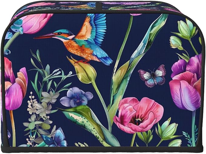 Toaster Cover 4 Slice Hummingbird Iris Flower Waterproof Appliance Cover with Hang Loop Bread Baker Toaster Cover for Kitchen