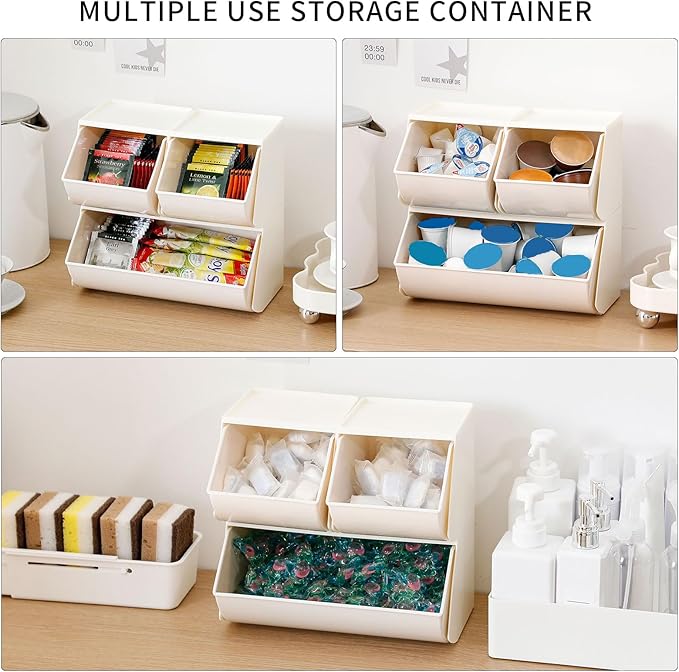 3 Pack Coffee Pod Holder for Kitchen Counter, Plastic Storage Organizer Box for Office Desktop, Large Tea Bags Basket ( Cream )