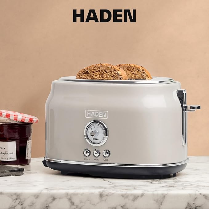 Haden Dorset 2 Slice Wide Slot Stainless Steel Toaster Bundled with 1.7 Liter Stainless Steel Electric Kettle with 360-Degree Base, Putty & Chrome