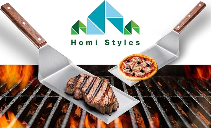 Professional Stainless Steel Extra Long Griddle Spatula with Wood Handle for Skillets,Thick Steel Blade Griddles & Pancake Flipper for Burgers, Omelet, and Versatile for Culinary Task, 8 x 4 inches