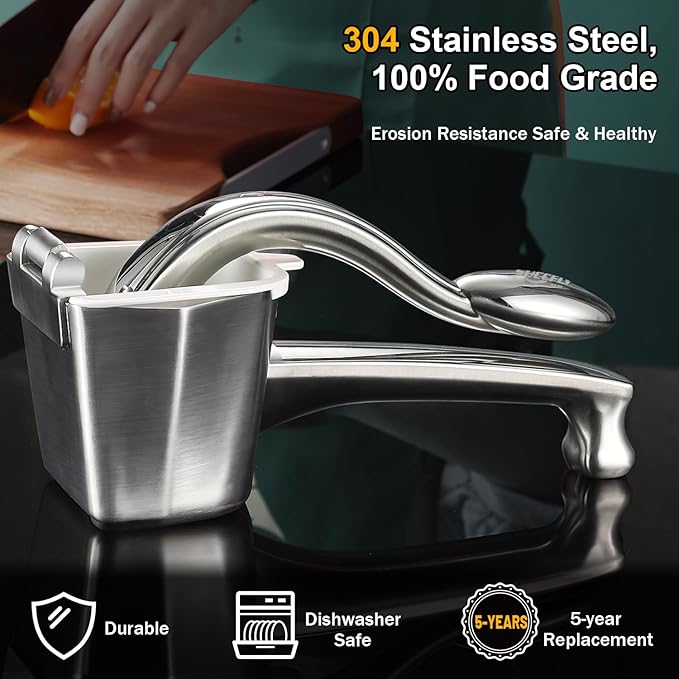 SUCCFLY Lemon Squeezer - Stainless Steel Citrus Juicer, Heavy Duty Manual Juicer for Lemons, Limes, Oranges, Pomegranates (5 Year Warranty)
