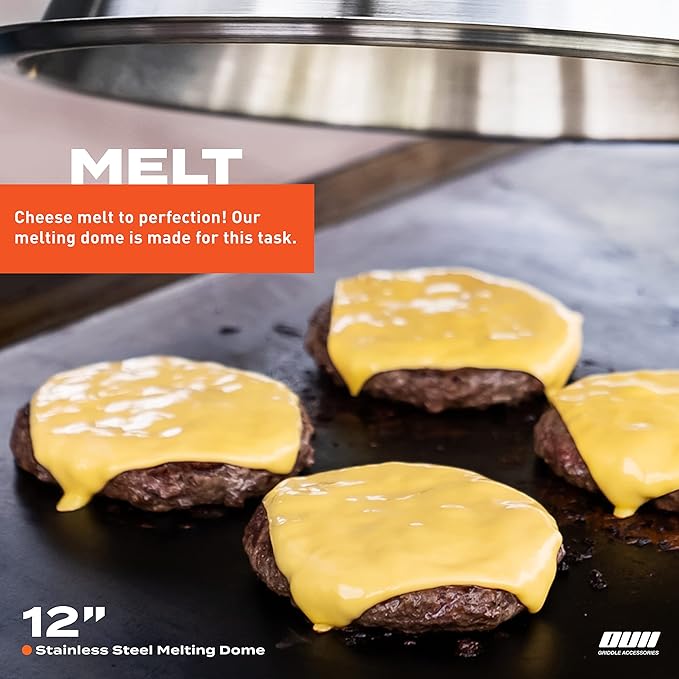 Flat Top Griddle Accessories Set for Blackstone and Camp Chef Griddle - 12 Inch Heavy Duty Round Basting Cover Cheese Melting Dome with Cast Iron Burger Bacon Press & Basting Brush