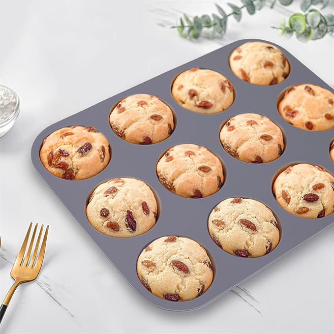 3 Pack 12 Cups Silicone Muffin Pan,Nonstick Regular Silicone Cupcake Pan, For Making Muffin Cakes, Tart and Bread