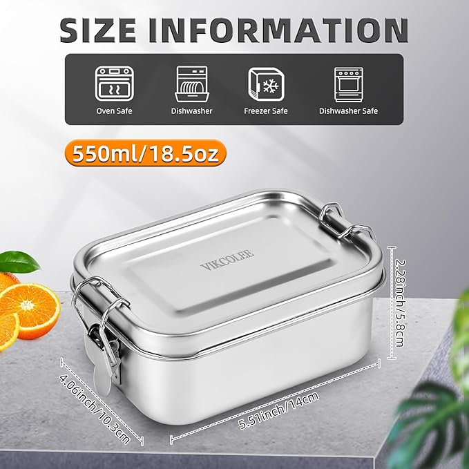 4 PCS Stainless Steel Bento Box 550ml, Metal Lunch Box Food Containers, Steel Lunch Container for Home, Work, Camping
