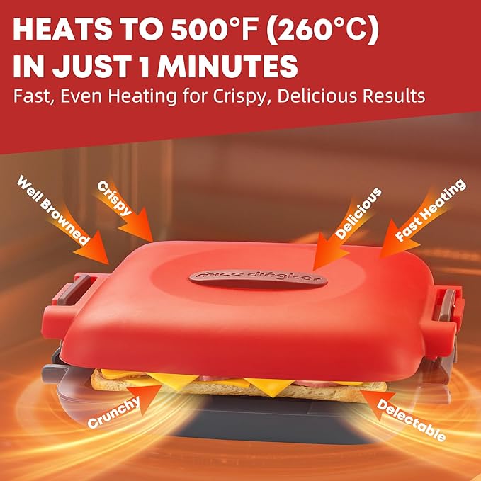 Microwave Toastie Sandwich Maker, Snack Maker & Panini Press, Removable Non-Stick Plates, Silicone Microwavable Cookware, Heatwave Technology for house cooking&baking, Red