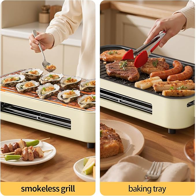 AORAN Indoor Grills Electric Smokeless – Versatile Smokeless Indoor Grill for Home Cooking, Featuring Indoor Grills Electric Smokeless, Skillet Griddle, and Kitchen Griddle White