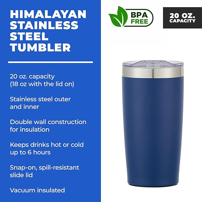 12 Ct of 20 Oz Two-Tone Himalayan Stainless Steel Tumbler with Lid – Navy Blue – Customizable Insulated Cups for Water, Coffee, Hot & Iced Drinks – Great for DIY, Events, Work