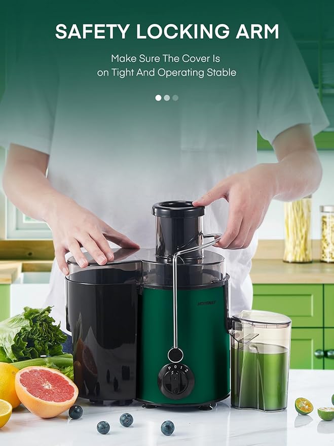 Juicer Machine, HOUSNAT Centrifugal Juicer,Extractor Max Power 800W Juice, 65MM Chute for Whole Fruit and Vegetables, Juice Extractor with 3 Speeds Quick Juicing, Easy to Clean, BPA Free, Green