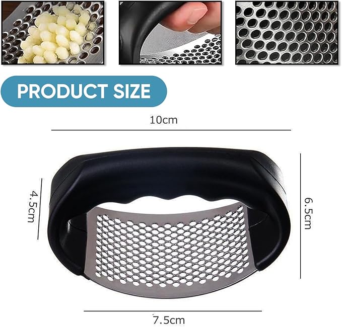 Fourteen Homes Steel Garlic Press - Premium Garlic Mincer Garlic Crusher - New Innovative Garlic Masher with Peeler - Rust Proof - Sturdy Grip (Black)