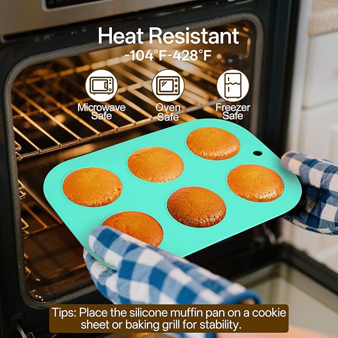 2 Pack Silicone Muffin Pan for Baking, Regular Size Nonstick Cupcake Pan, 6-Cup Silicone Muffin Tin BPA Free Dishwasher Safe, Great for Muffin Cupcake Brownie Egg Tart