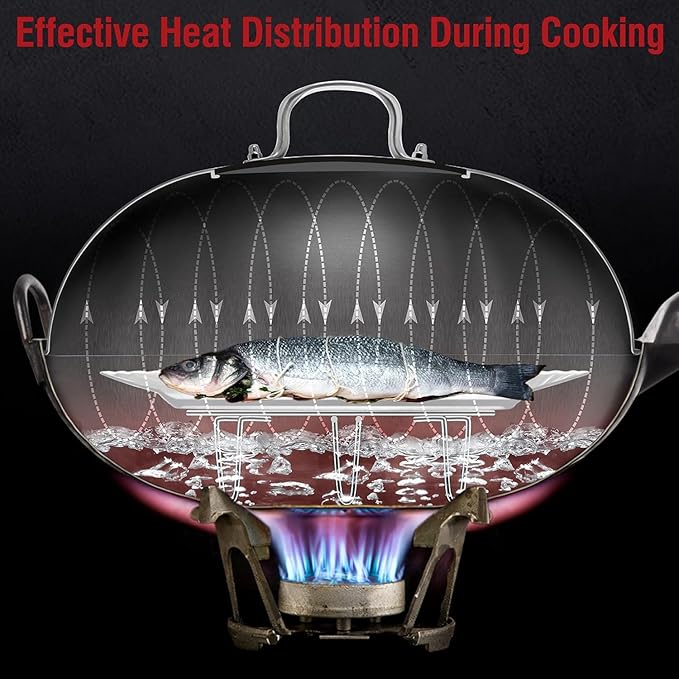 YOSUKATA Wok Lid 11.4 In - Premium Stainless Wok Cover with Tempered Glass Insert Steam Holes and Ergonomic Handle - Durable Wok Accessories - Dishwasher-Safe Lid for 11.8-In Wok - Chees Melting Dome