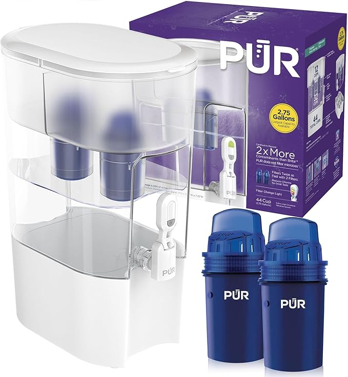 PUR Water Filter Dispenser XL 44-Cup with 2 Genuine PUR Filters, Largest Available, 44-Cup Capacity, 2-in-1 Powerful, Faster Filtration, Dishwasher Safe, (PDI4000Z)