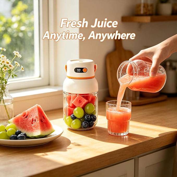 Portable Electric Juicer Cup with Zero Cord Hassle, USB-C Rechargeable Personal Blender, Leakproof Personal Portable Juicer Blender for Gym, Office, Travel and Outdoors (1200ml)