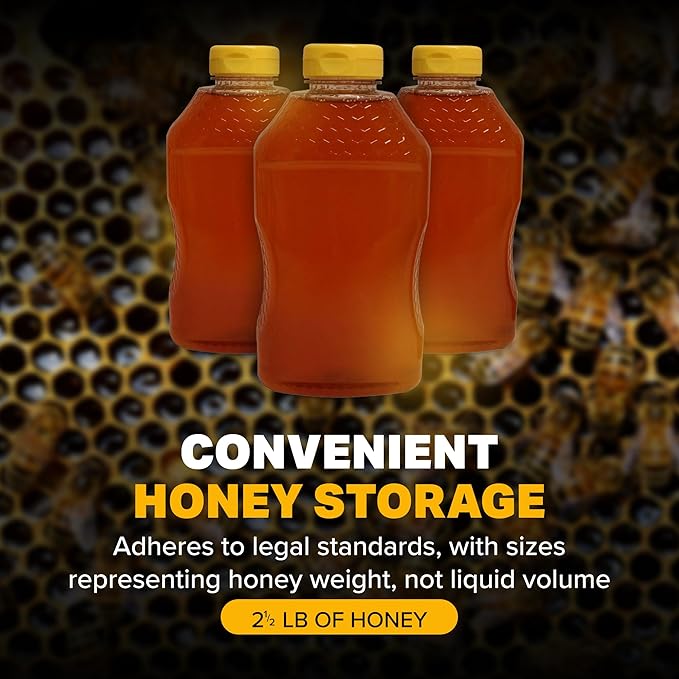 Mann Lake Refillable Hourglass Honey Jars | 2.5 lb Plastic Containers with Yellow Flip-Top Lids | Empty Bottles for Honey Storage & Dispensing | 12-Pack (Honey Not Included)
