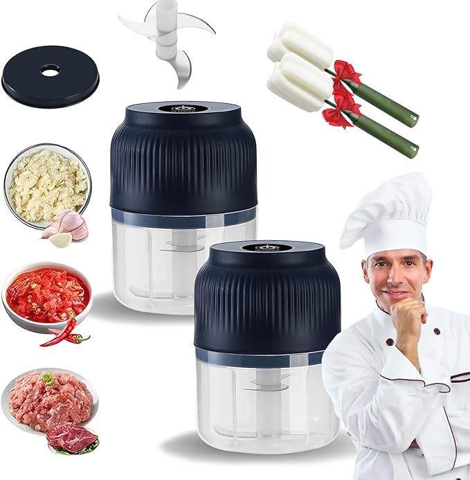 2026 Upgraded Electric Garlic Chopper, Mini Portable Veggie Cutter, USB Rechargeable, 350ML Portable Cordless Mini Food Processor for Nuts Chili Onion Minced Meat and Spices (2PCS-A)