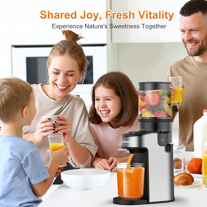 Cold Press Juicer,400W Juicer Machines,4.9"Wide Feed Chute Slow Masticating Juicer for Whole Vegetables & Fruits,High Juice Yield,Easy to Clean,Advanced Touch Sensing Switch(Silver Gray)