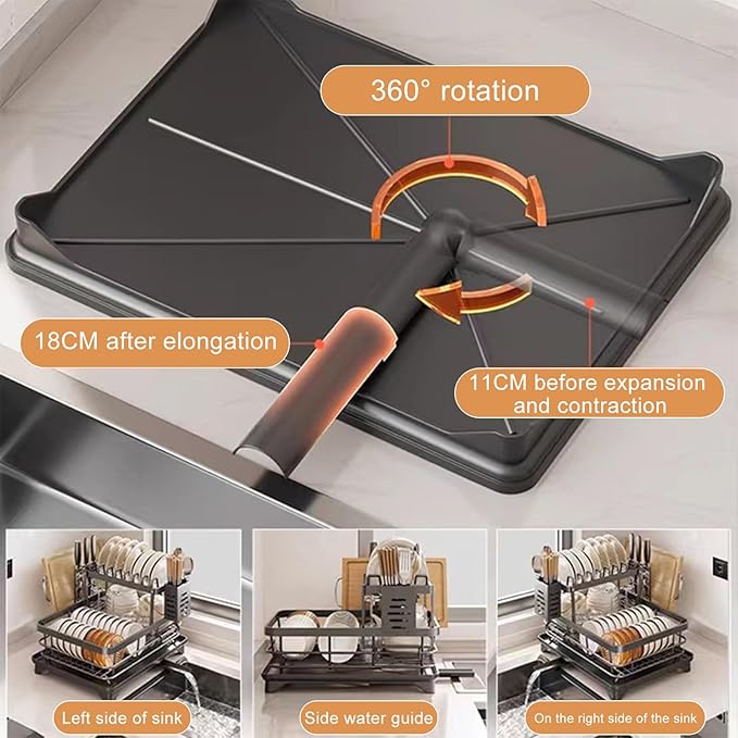 Dish Drying Rack 2-Tier Auto Draining Dish Drying Rack for Kitchen Counter & Sink - Large Capacity Detachable Stainless Steel Organizer with Drainboard & Utensil Holder (Black)，Chaos Coordinator Gifts