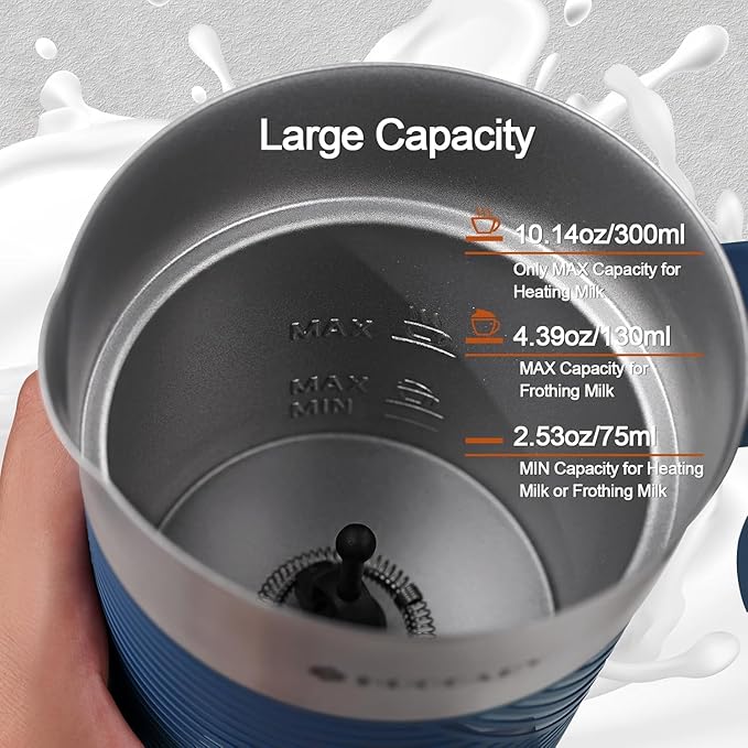 Huogary Milk Frother,4 in 1 Milk Frother and Steamer,10.14 oz /300 ml Hot and Cold Foam Maker,Milk Steamer,Milk Warmer for Coffee,Cappuccinos,Macchiato, 120V