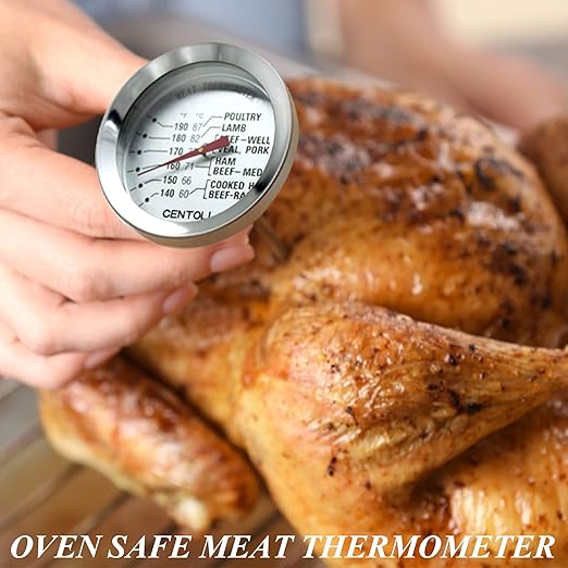 2 Pieces Meat Thermometer for Roaster Oven, Food Thermometer for House Cooking,Large 2.12-Inch Easy-Read Face, Oven Safe Leave in,Stainless Steel Stem Silver