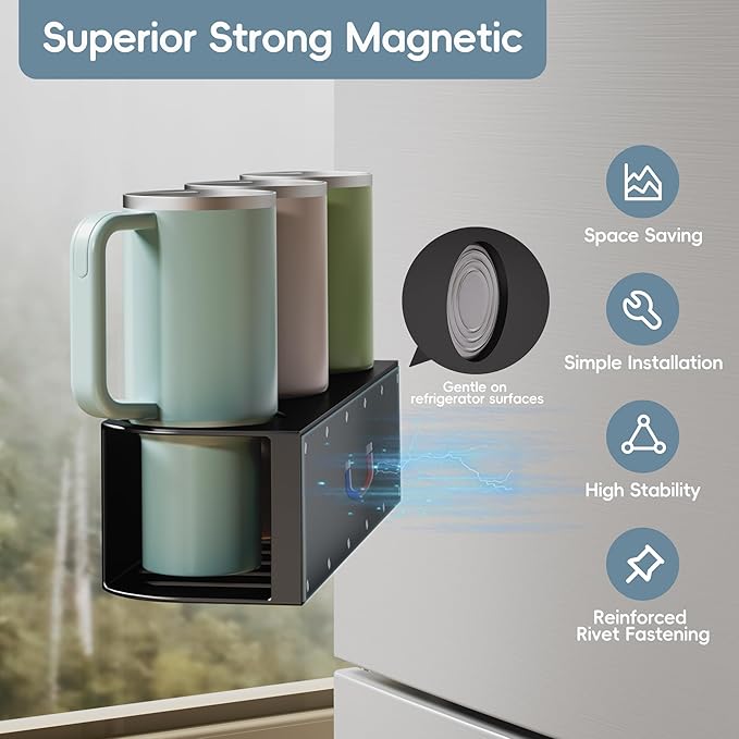Magnetic Cup Holder for Fridge for 20/30/40 oz Stanley Tumblers Water Bottle Organizers 2 Pack with Straw Accessories Kitchen Storage (6 Cups)