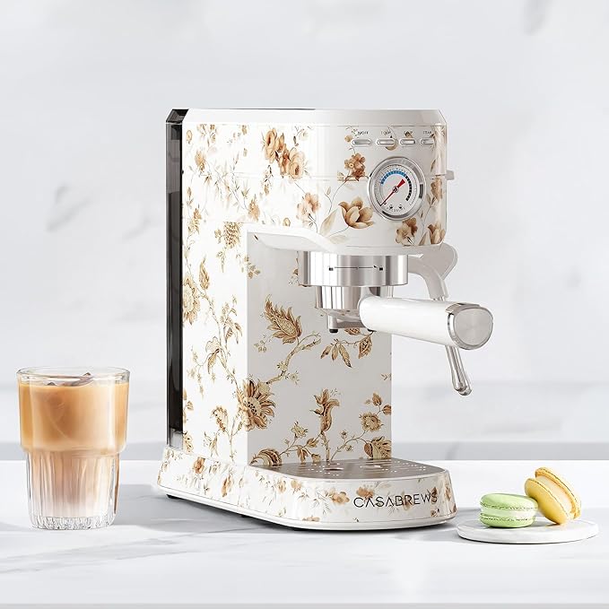 CASABREWS CM5418 Espresso Machine 20 Bar, Compact Espresso Maker with Steam Milk Frother, Stainless Steel Coffee Machine with 34oz Removable Water Tank for Cappuccino, Latte Machine, Blooming Ivory