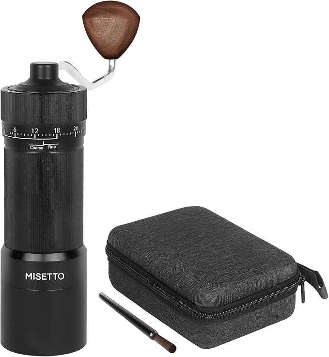 MISETTO Manual Coffee Grinder with CNC Stainless Steel Conical Burr - External Adjustable Setting,Double Bearing Positioning,French Press Coffee,Pour Over for Hand Grinder Gift