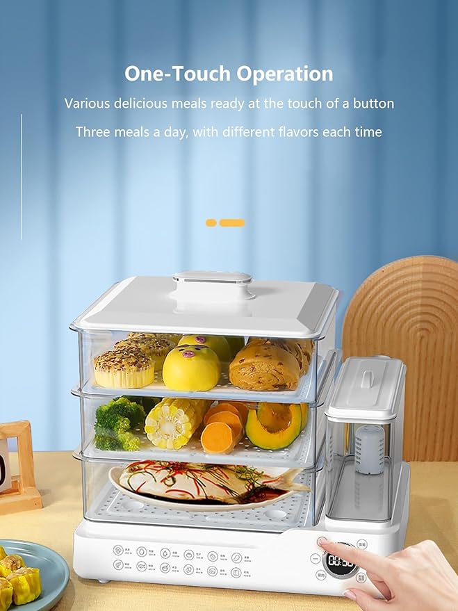 Electric Steamer 3 Tier Food Steamer Vegetable Steamer with Detachable Water Tank 24L Capacity Touch Screen Display for Home Restaurant Party