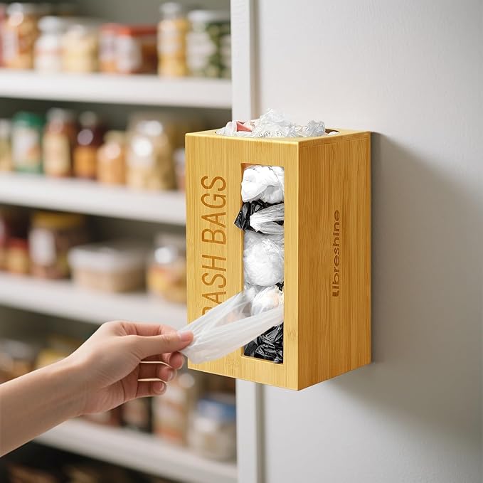 Extra-Large Top-Loading Garbage Bag Holder Dispenser, Bamboo Trash Bag Organizer for Costco-Sized 13-33 Gallon Jumbo Rolls, Under-Sink, Wall-Mounted Storage for Kitchen & Garage