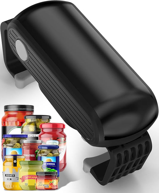 One Touch and High Torque Electric Jar Opener, Hands-Free Jar Opener for Seniors, Arthritis and Weak Hands, Fits Most Jar Sizes, Battery Operated Bottle Opener Essential Kitchen Tool, Grey+Black