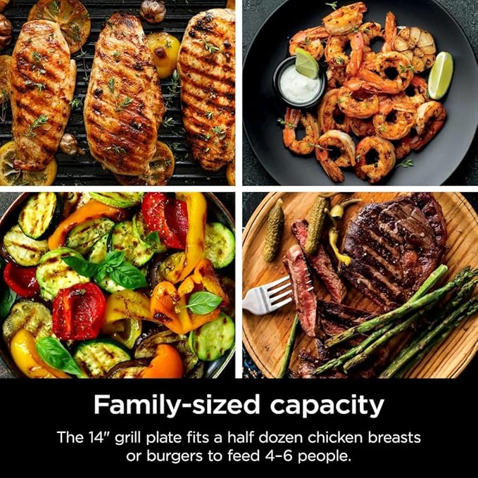 Ninja Sizzle GR100 Smokeless Indoor Grill, 500°F High Heat Kitchen Grill with Nonstick 14-Inch Plate, Low-Smoke Technology, Edge-to-Edge Heating, Family-Sized Capacity, Countertop Cooking Tool