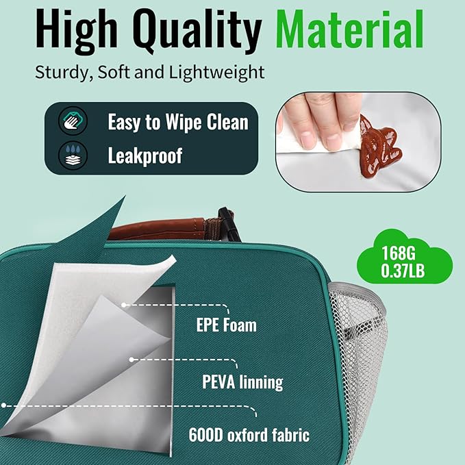 Genteen Lunch Box for Kids, Boys - Insulated Small LunchBox Reusable, Zip Closure & Buckle Handle, Portable Cooler for Work, School, Travel (Lake Green)