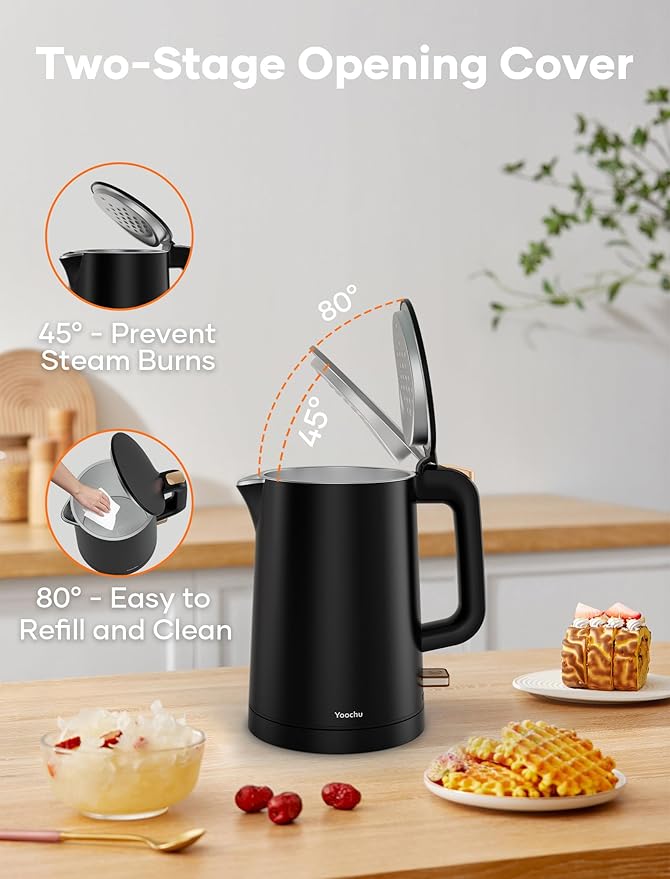 Small Electric Kettle, 0.8L Water Boiler & Heater, 1000W Hot Tea Pot, Double Wall Stainless Steel Cool Touch, Mini Coffee Kettle with Auto Shut Off & Boil Dry Protection, BPA-Free, Black Gold