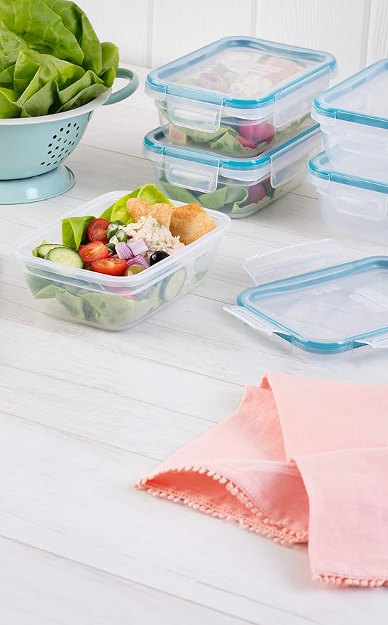 Snapware Plastic Total Solution 5-Pack (3-Cup) Food Storage Containers Set, Leakproof & Airtight Plastic Locking Lids Rectangular Tupperware, Non-Toxic BPA-Free Lids, Microwave Dishwasher Freezer Safe