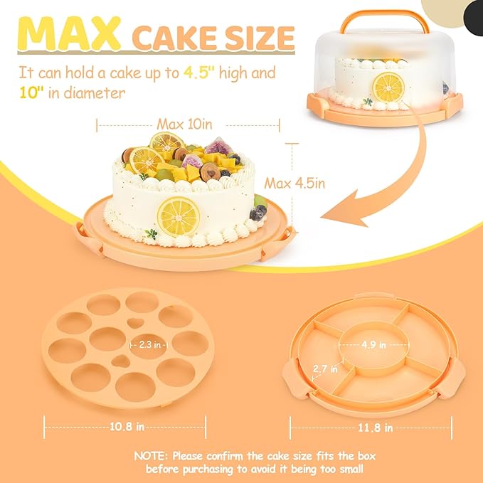Ohuhu Cake Stand with Lid, Cake Carrier BPA-Free Cake Containers for 10 inch Cake with 2 Handles Cupcake Carrier - Plastic Cover Two Sided Base for Transport Pies Nuts Fruit Perfect Gifts