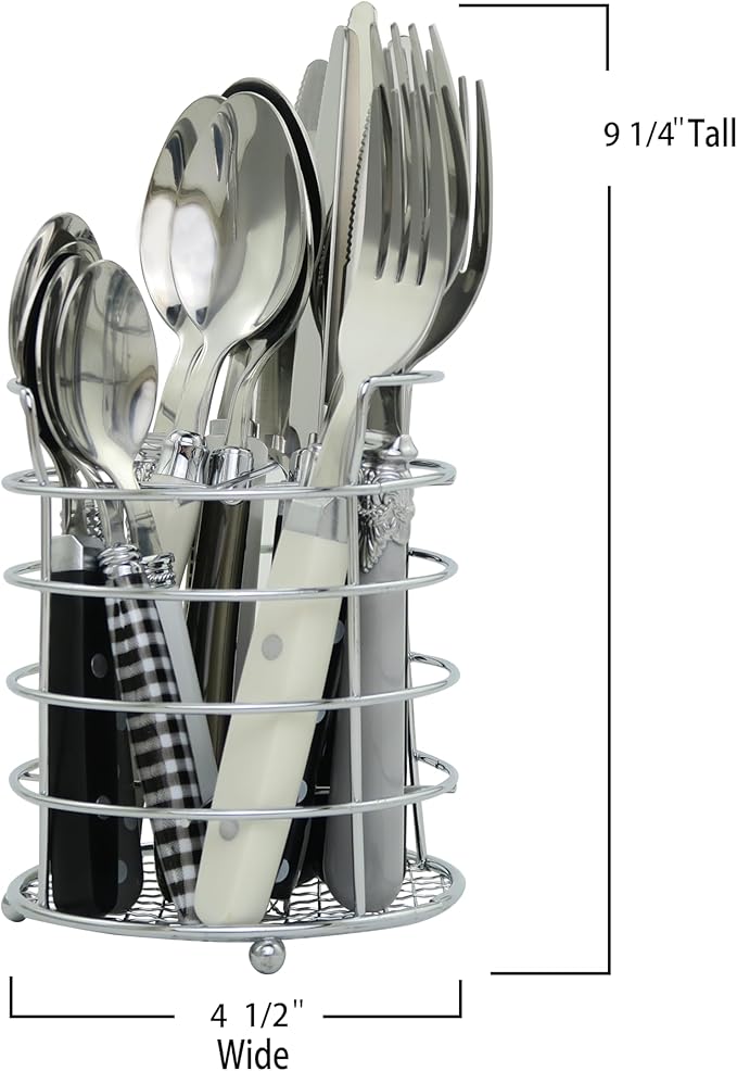 The Original Brink House Eclectic Black & White Mix & Match Stainless Steel Cutlery Set / 16 pieces with Metal Stand/Lifestyle utensils set for home, first apartment, dorm, dinner parties