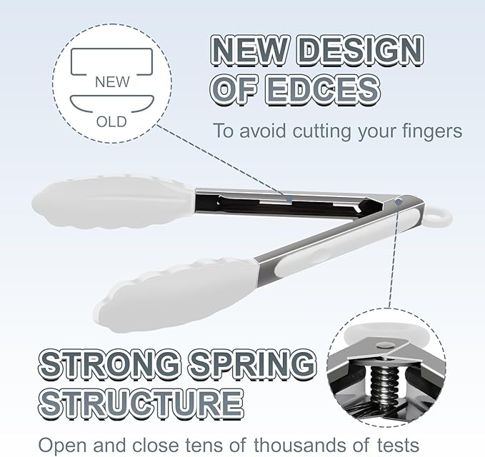 Premium Stainless Steel Heat Resistant Kitchen Tongs for cooking,set of 9" and 12" (White),Non Scratch Silicone cooking Tong Tip for Cooking Pans,Strong Grip BBQ tongs for Grabbing Hot Food