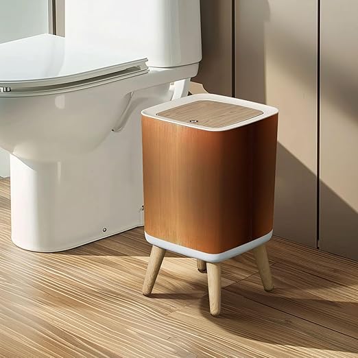 Small Trash Can with Lid Bronze Copper Metal foil Abstract Modern Wastebasket with Press Cover Dog Proof Garbage Can Waste Bin for Kitchen Bathroom Nursery 2.6 Gallon