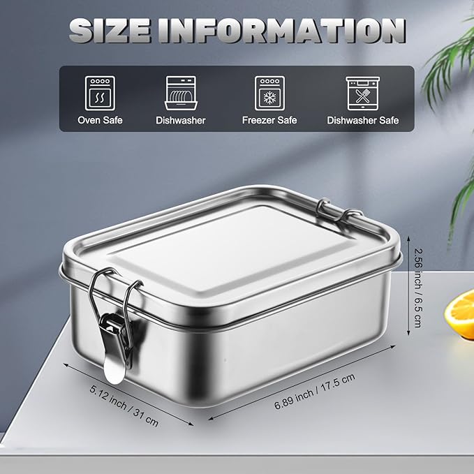 Umigy 4 Pcs Stainless Steel Food Containers 1000 ml Metal Bento Lunch Box Stainless Steel Food Storage Containers, Lockable Clips to Leak Proof, Reusable Dishwasher Snack Boxes for Work