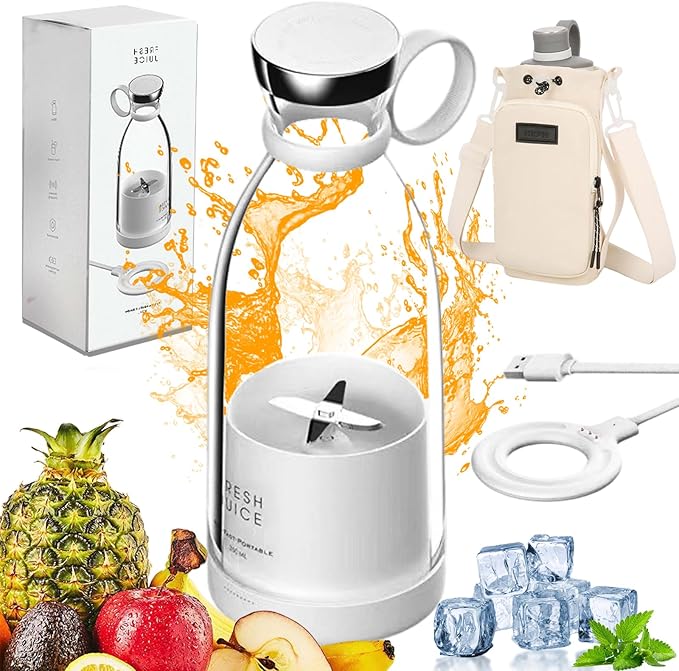 Upgraded Fresh Juice Blender Portable, Juicer Portable Blender Shake, 380ML USB/Magnetic Charging for Shakes and Smoothies, with Travel Cup and Lid (White,Magnetic charging)