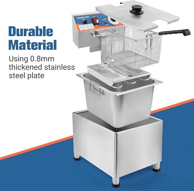 12L Commercial Deep Fryer,1800W Deep Fryer with Basket,Adjustable Temperature,Lid,Stainless Steel Body DeepFryer Pot,Electric Coumtertop Fryer for Commercial Restaurant Home Use